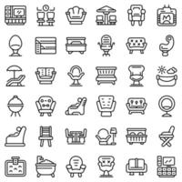 Lounge icons set, outline style vector