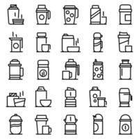 Thermo cup icons set, outline style vector