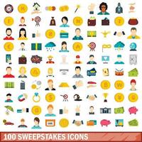 100 sweepstakes icons set, flat style vector