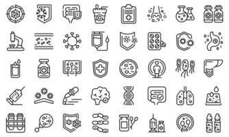 Immune system icons set, outline style vector