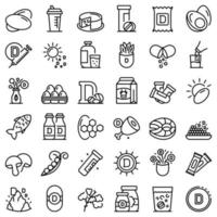 Vitamin D icons set, outline style vector