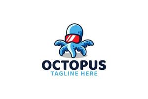 a cute and eyecatching octopus logo with an octopus image using vr glasses vector