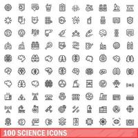 100 iconos de ciencia establecidos, estilo de esquema vector