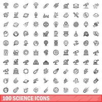 100 science icons set, outline style vector