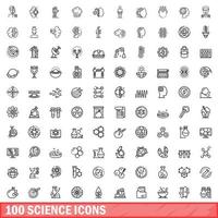 100 science icons set, outline style vector