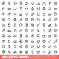 100 science icons set, outline style vector