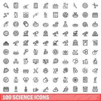 100 science icons set, outline style vector