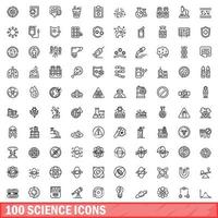 100 science icons set, outline style vector