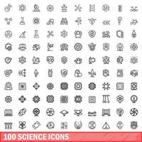 100 science icons set, outline style vector