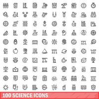 100 science icons set, outline style vector