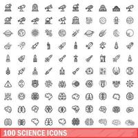 100 science icons set, outline style vector