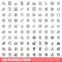 100 science icons set, outline style vector