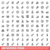 100 science icons set, outline style vector