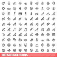 100 science icons set, outline style vector