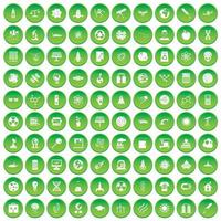 100 space technology icons set green circle vector