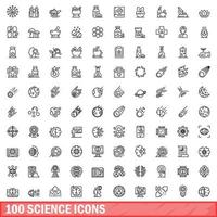 100 science icons set, outline style vector