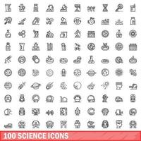 100 science icons set, outline style vector