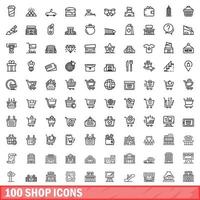 100 conjunto de iconos de tienda, estilo de contorno vector