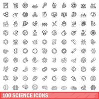 100 science icons set, outline style vector