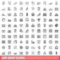 100 conjunto de iconos de tienda, estilo de contorno vector