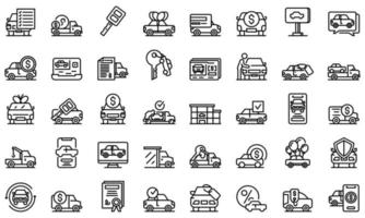 Buying car icons set, outline style vector