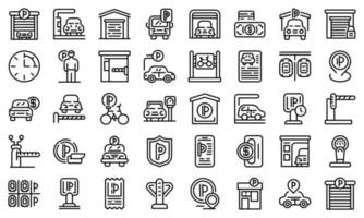 Paid parking icons set, outline style vector