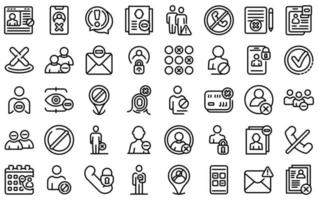 Blacklist icons set, outline style vector