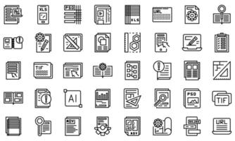 Technical document icons set, outline style vector