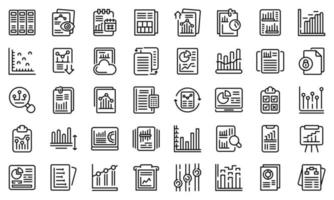 Business report icons set, outline style vector