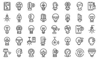 Smart lightbulb icons set, outline style vector