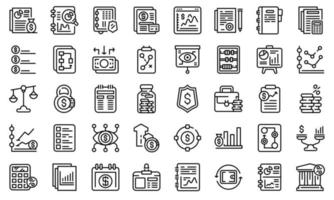 Financial planning icons set, outline style vector