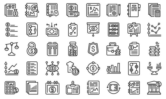Financial planning icons set, outline style