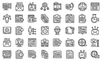 Social project icons set, outline style vector