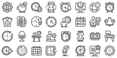 Flexible working hours icons set, outline style vector