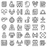 Contribute work icons set, outline style vector