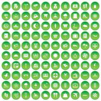 100 iconos de balneario establecer círculo verde vector