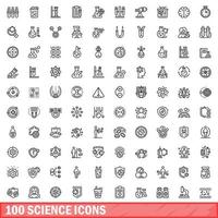 100 science icons set, outline style vector