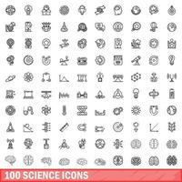 100 science icons set, outline style vector