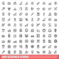 100 science icons set, outline style vector