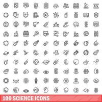 100 science icons set, outline style vector