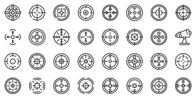 conjunto de iconos de mira telescópica, estilo de esquema vector