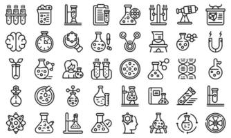 Research scientist icons set, outline style vector