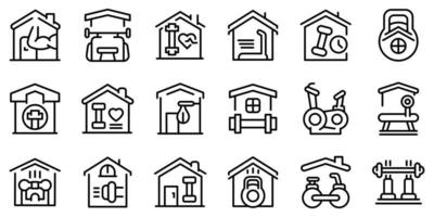 Home gym icons set, outline style vector