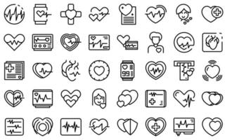 Palpitating icons set outline vector. Aid abdomen attack vector