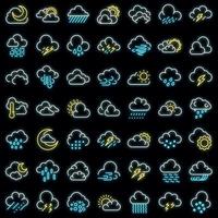 Cloudy weather icons set vector neon