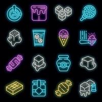 Salted caramel icons set vector neon