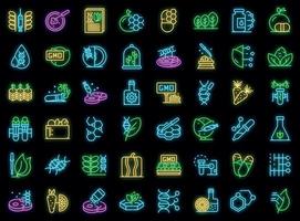 Gmo food icons set vector neon