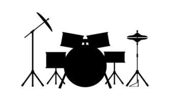 Black silhouette drum kit isolated on white background. Vector illustration