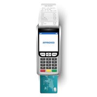 Payment Machine, POSt terminal with cash receipt and credit card isolated on transparent background, vector illustration