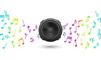 Audio speaker with music note abstract background, vector illustration